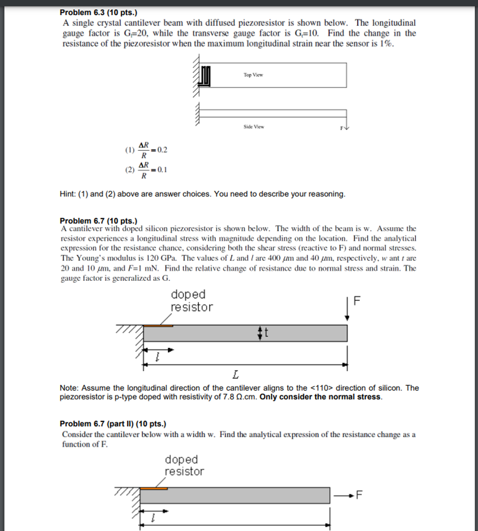 Solved Problem 6.3 (10 ﻿pts.)A single crystal cantilever | Chegg.com