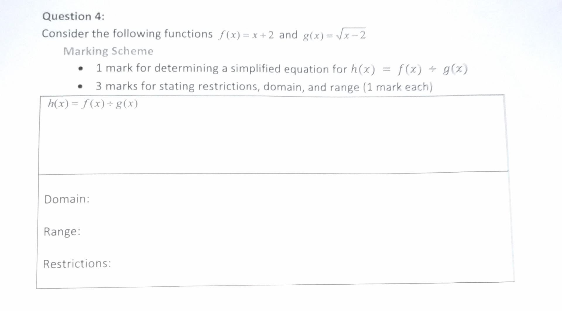 Solved Question 4: Consider the following functions f(x)=x+2 | Chegg.com