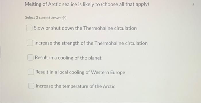 Solved Melting Of Arctic Sea Ice Is Likely To (choose All | Chegg.com