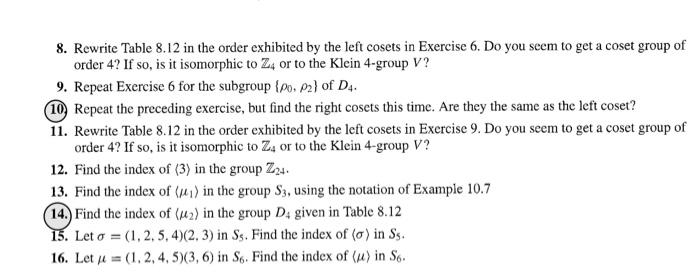 Solved 8. Rewrite Table 8.12 in the order exhibited by the | Chegg.com