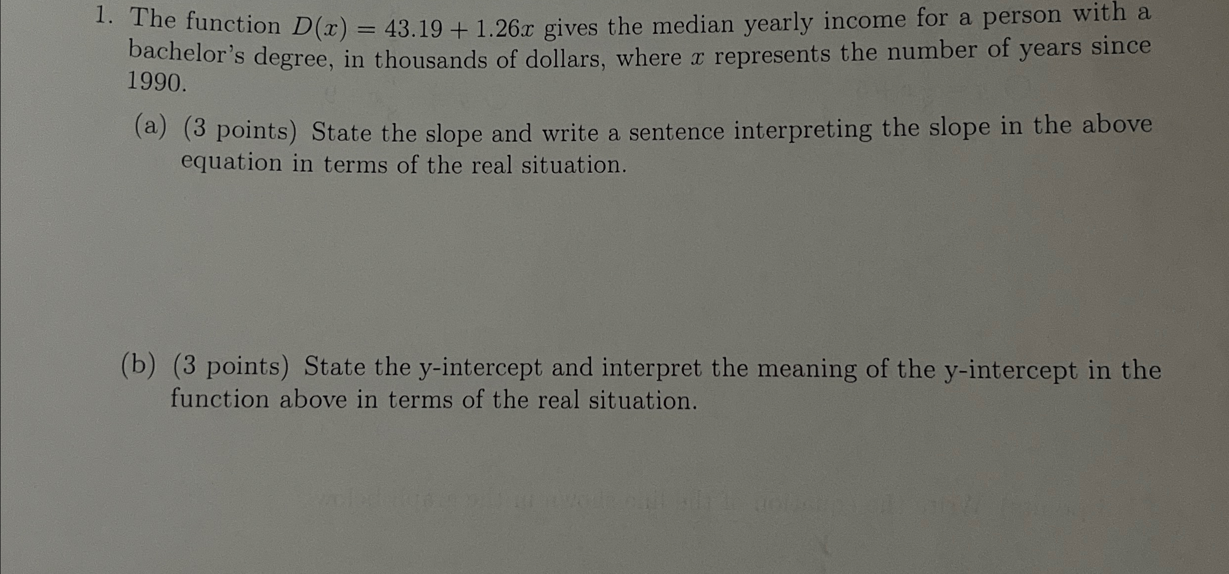 Solved The function D(x)=43.19+1.26x ﻿gives the median | Chegg.com