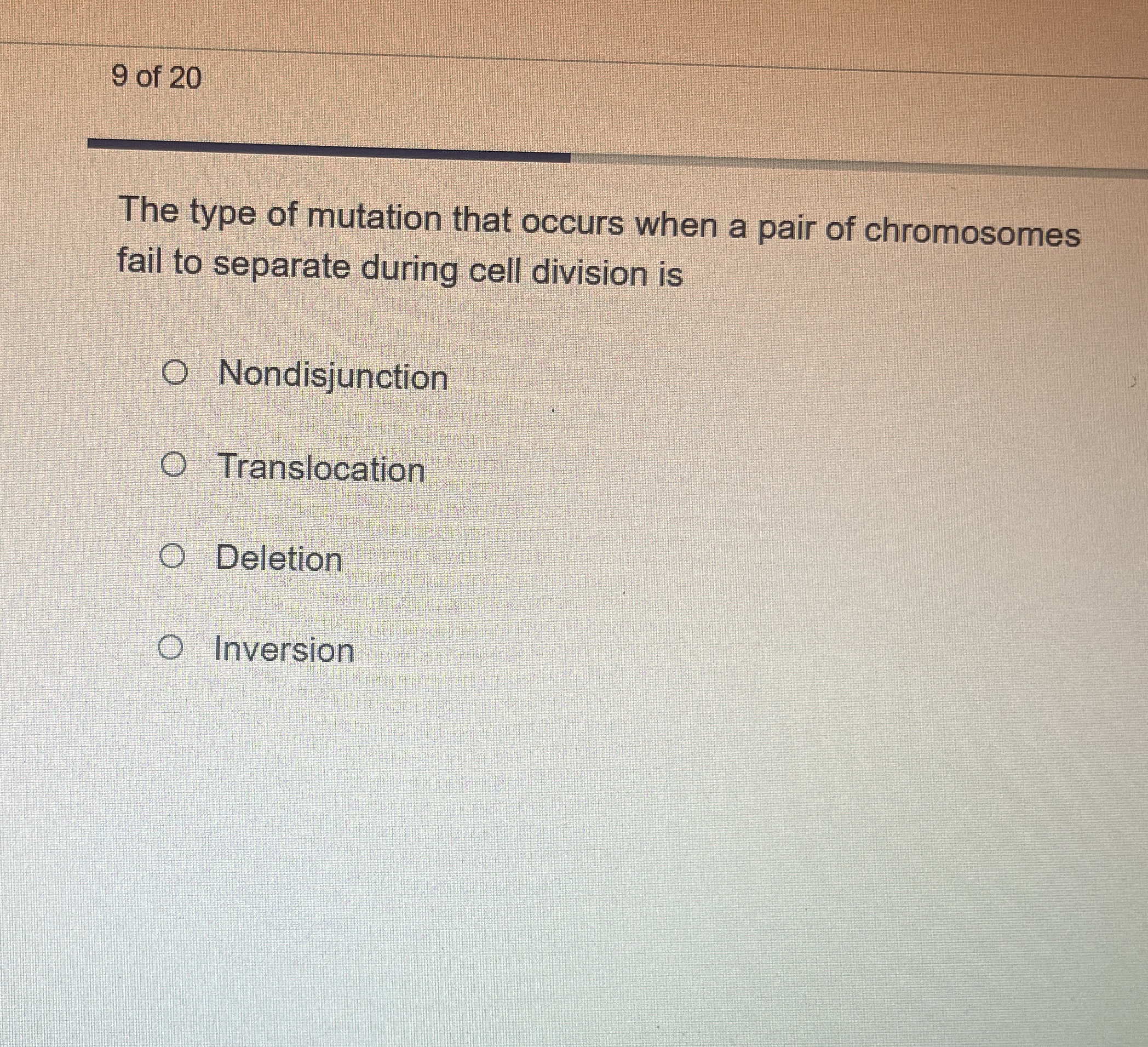 Solved 9 ﻿of 20The type of mutation that occurs when a pair | Chegg.com