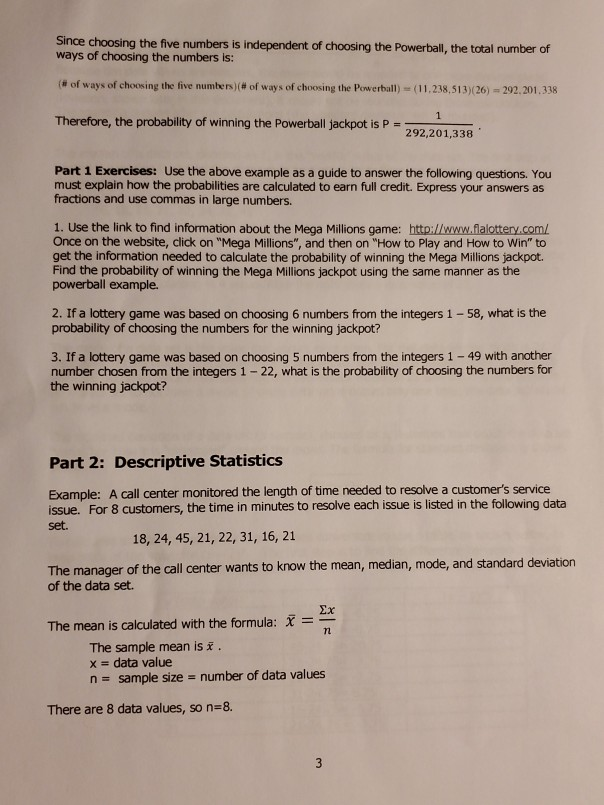 Solved Part 1 Combinations And Permutations Winning The Chegg Com