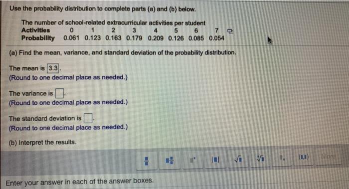 Solved Use the probability distribution to complete parts | Chegg.com