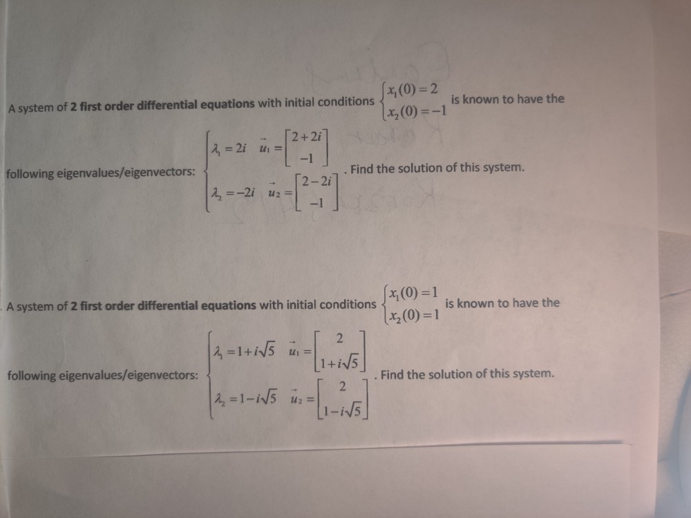 Solved A system of 2 first order differential equations with | Chegg.com
