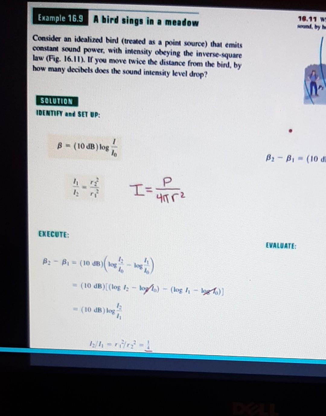 Solved Example 16.9 A bird sings in a meadow 18.11 W sound | Chegg.com