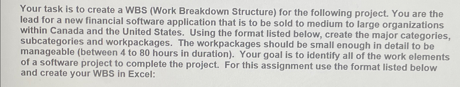 Solved Your task is to create a WBS (Work Breakdown | Chegg.com