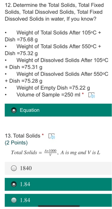 Solved 12. Determine The Total Solids, Total Fixed Solids, | Chegg.com