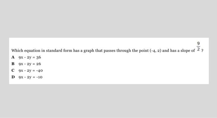 Solved 9 Which equation in standard form has a graph that | Chegg.com