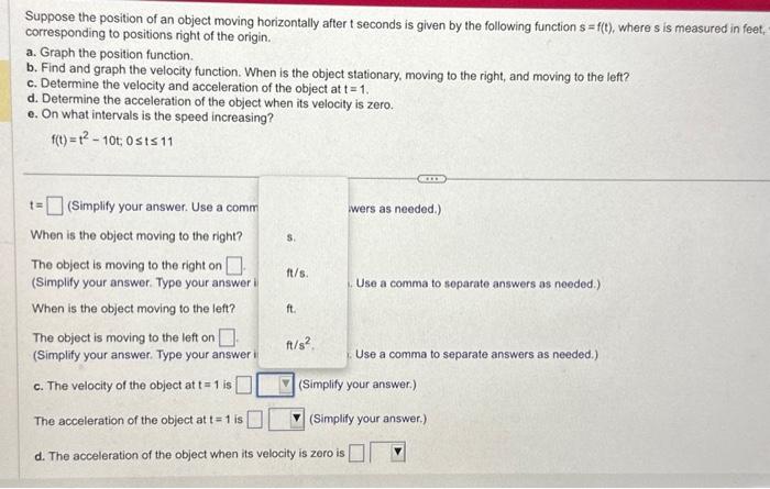 Solved Suppose the position of an object moving horizontally | Chegg.com