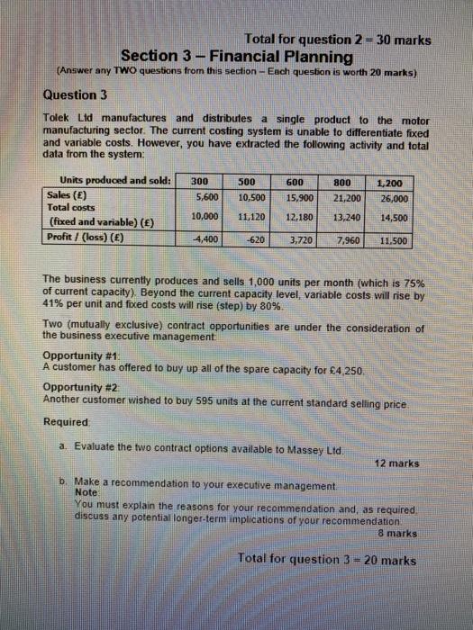 Solved Total for question 2 = 30 marks Section 3 - Financial | Chegg.com