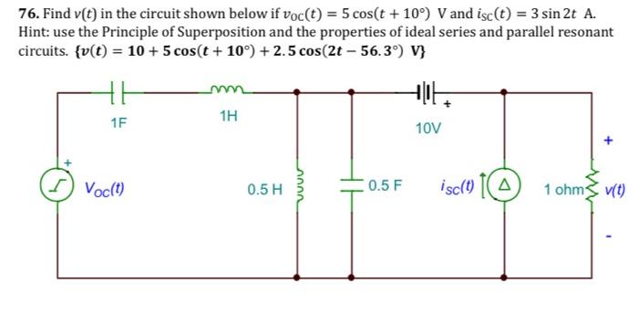 Solved 76. Find v(t) in the circuit shown below if | Chegg.com