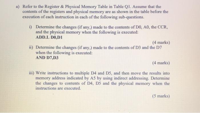 a) Refer to the Register & Physical Memory Table in | Chegg.com