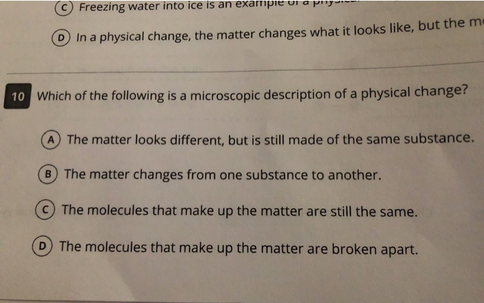 liquid water freezing into ice is an example of a chemical change