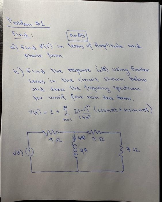 Solved I Problem #1 n=851 a) find Vlt) in terms of Amplitude | Chegg.com