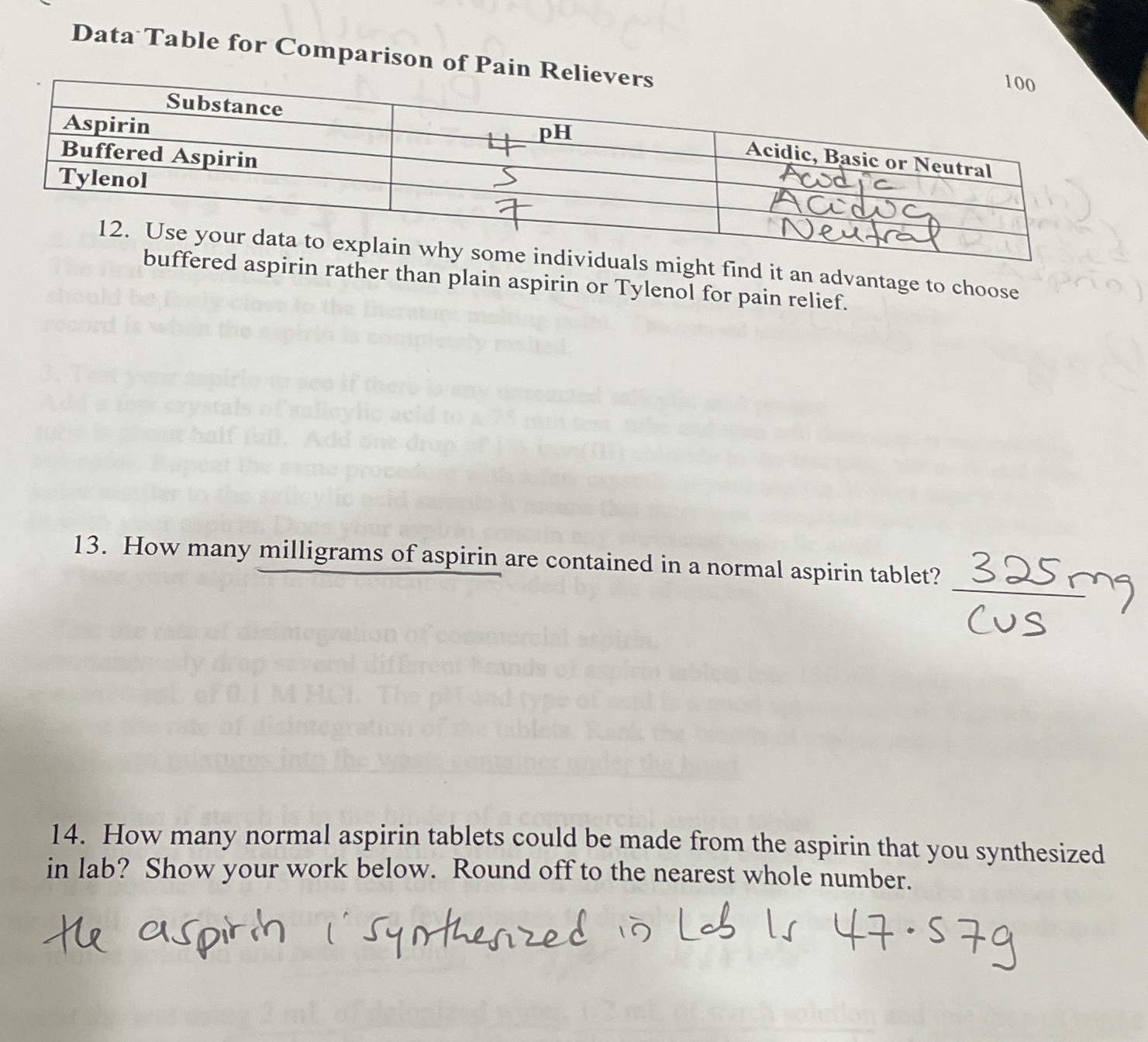 Solved Data Table for Comparison of Pain | Chegg.com