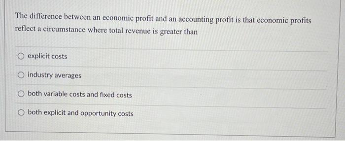 Solved The difference between an economic profit and an | Chegg.com