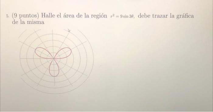 5. (9 puntos) Halle el área de la región 29 sin 30, debe trazar la gráfica de la misma