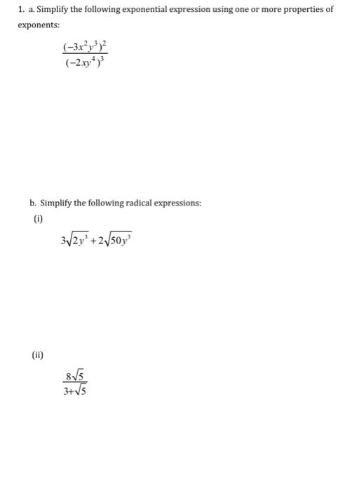 Solved 1. a. Simplify the following exponential expression | Chegg.com