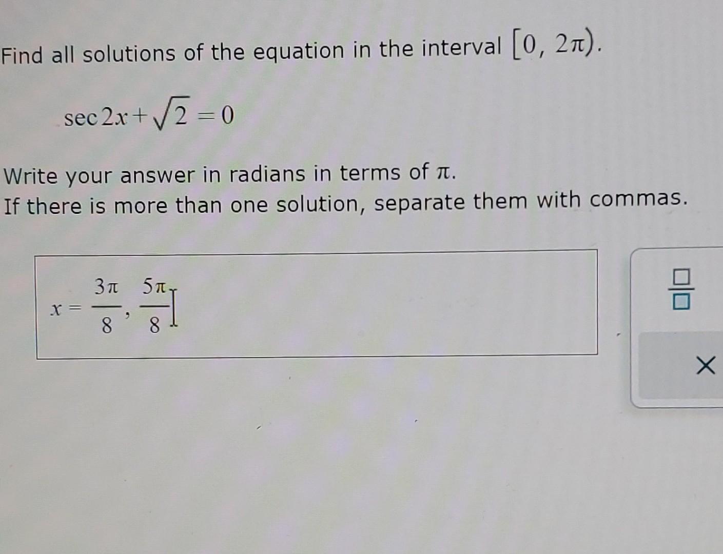 Solved Find all solutions of the equation in the interval | Chegg.com