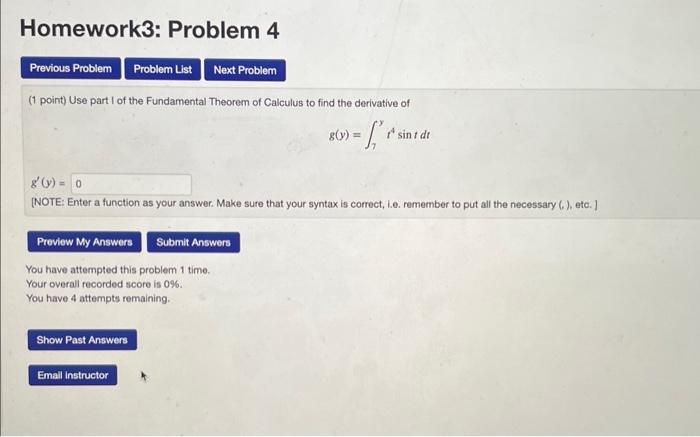 Solved (1 point) Use part 1 of the Fundamental Theorem of | Chegg.com