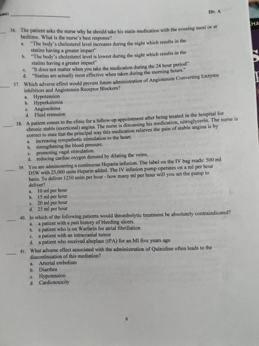 Solved 36. The patient asks the nurse why he should take his | Chegg.com