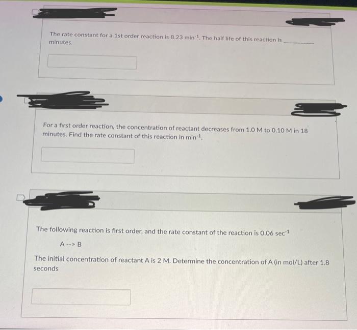 Solved The rate constant for a 1 st order reaction is 8.23 | Chegg.com