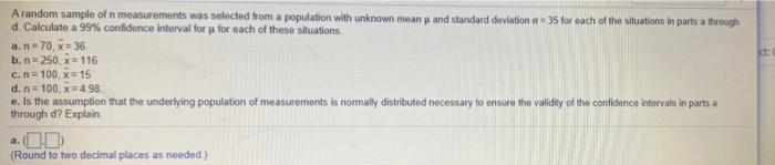 Solved A random sample of n measurements was selected from a | Chegg.com