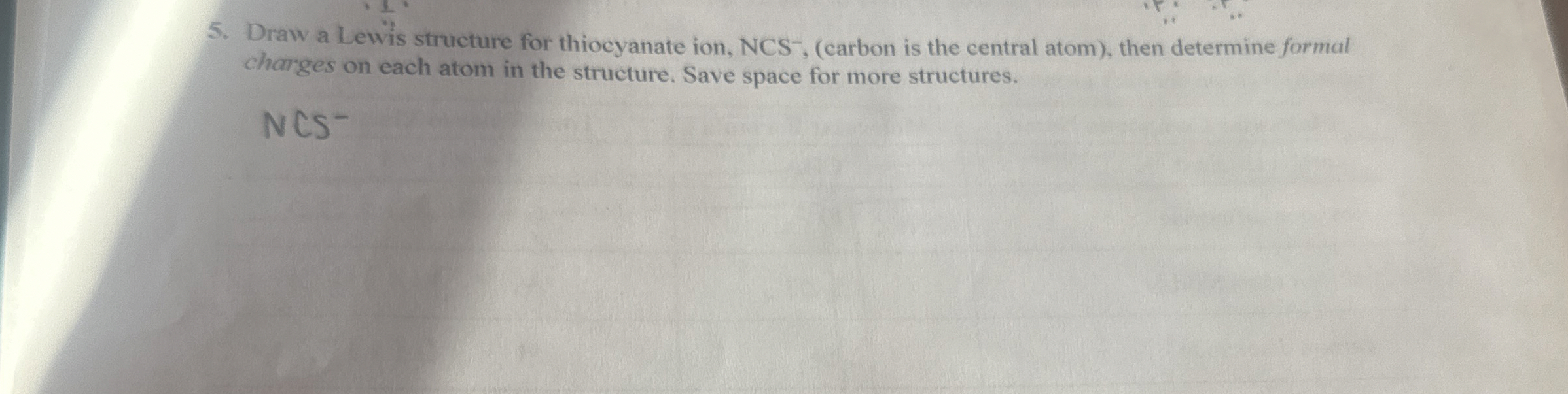 Solved Draw a Lewis structure for thiocyanate ion,