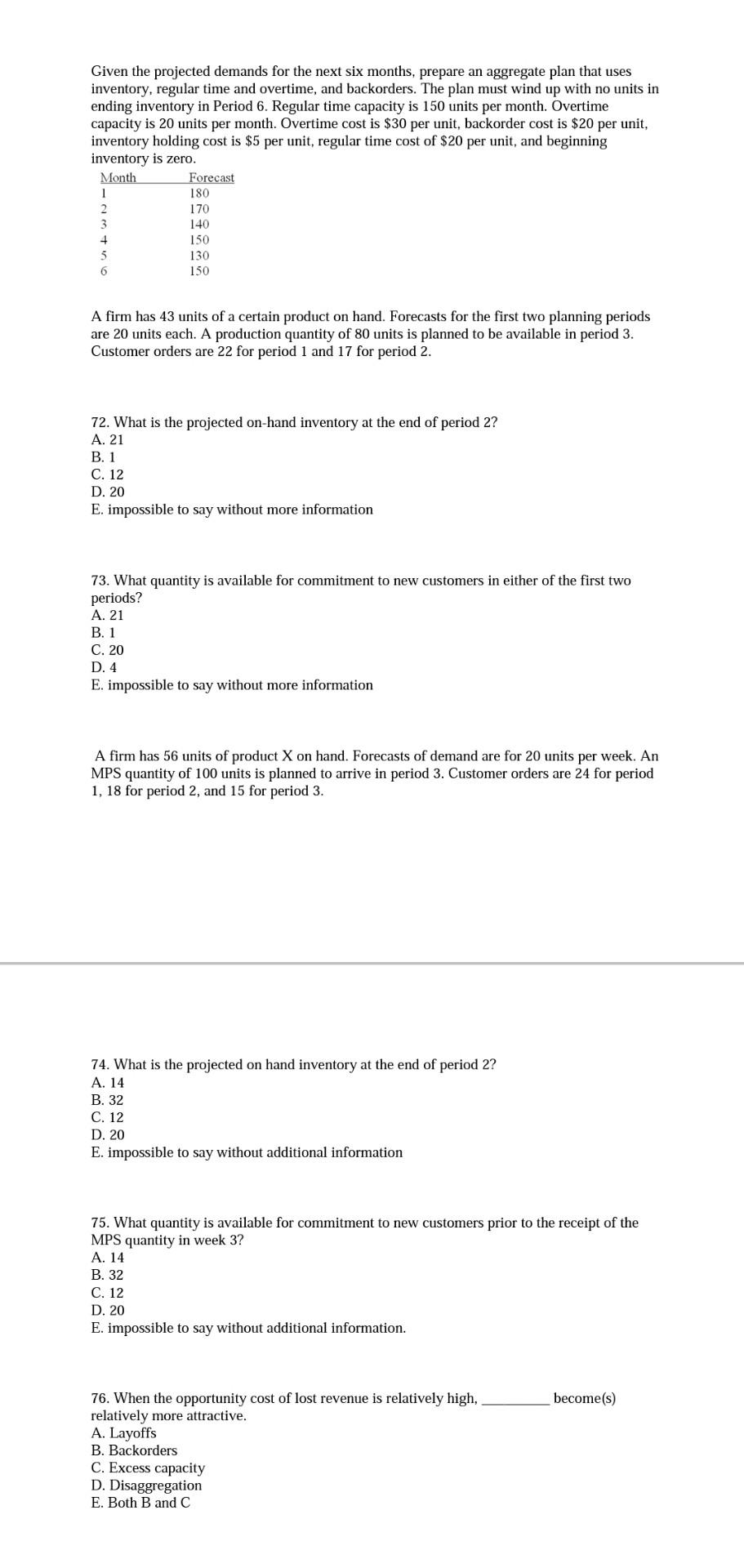 Solved Given The Projected Demands For The Next Six Months, 