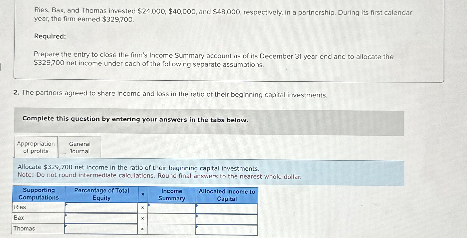 Ries, Bax, and Thomas invested $24,000,$40,000, ﻿and | Chegg.com