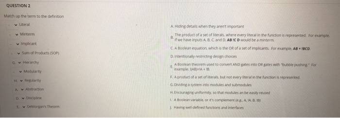 Solved QUESTION 2 Match up the term to the definition v | Chegg.com