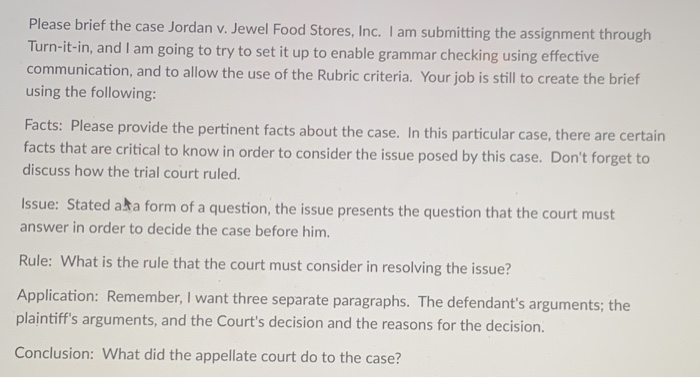 Jordan v jewel hotsell food stores case brief