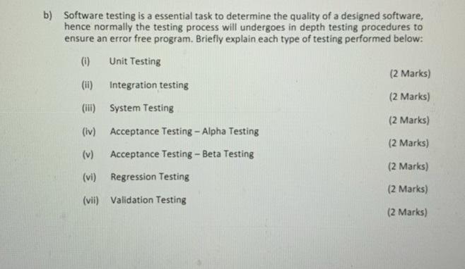 Solved B) Software Testing Is A Essential Task To Determine | Chegg.com