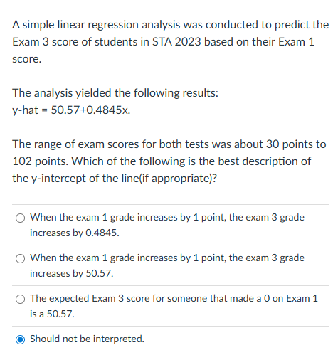 Solved A simple linear regression analysis was conducted to | Chegg.com