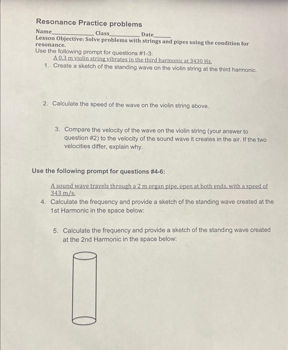 Solved Resonance Practice Problems Name Class_ Date Lesson | Chegg.com