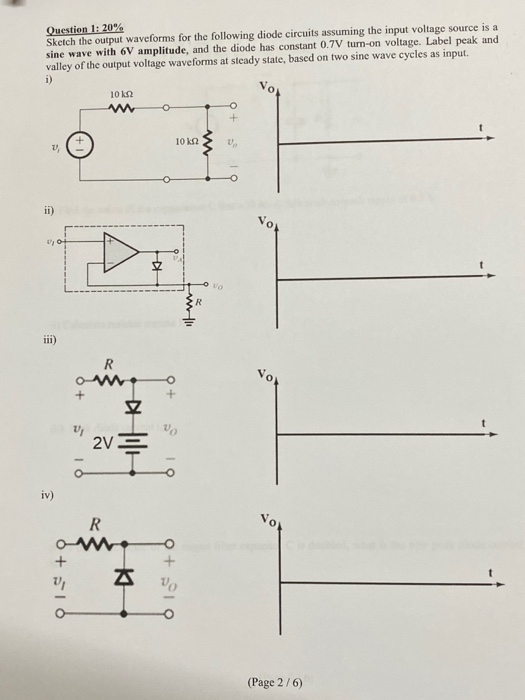 Solved Question 1: 20% Sketch The Output Waveforms For The | Chegg.com