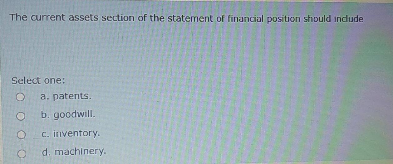 the statement of financial position reports the following except