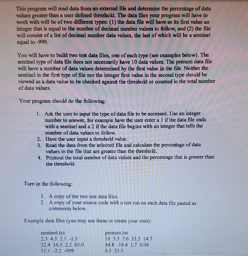Solved This program will read data from an external file and | Chegg.com