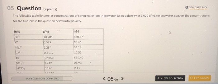 Solved 05 Question (2 points) See page 497 The following | Chegg.com