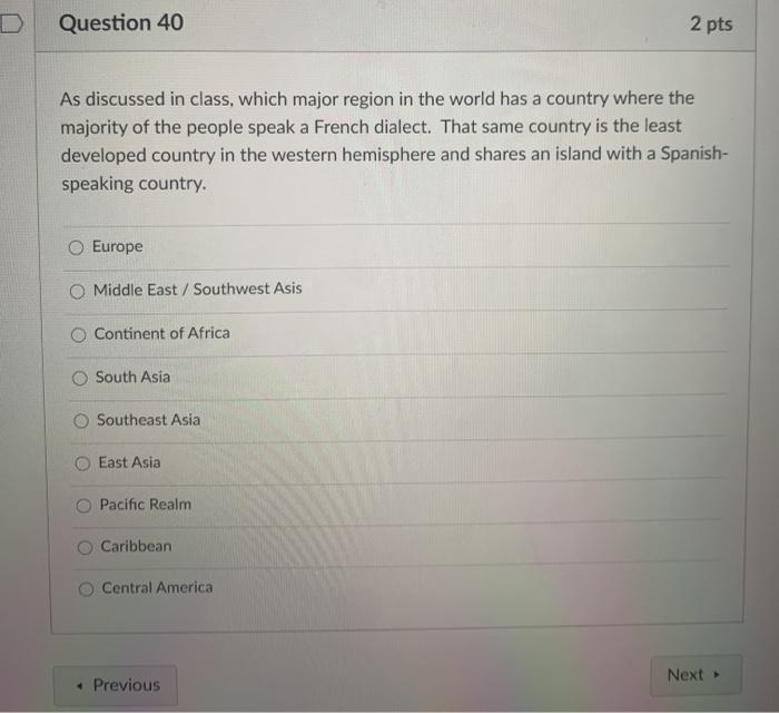 Solved Question 40 2 Pts As Discussed In Class Which Major Chegg Com