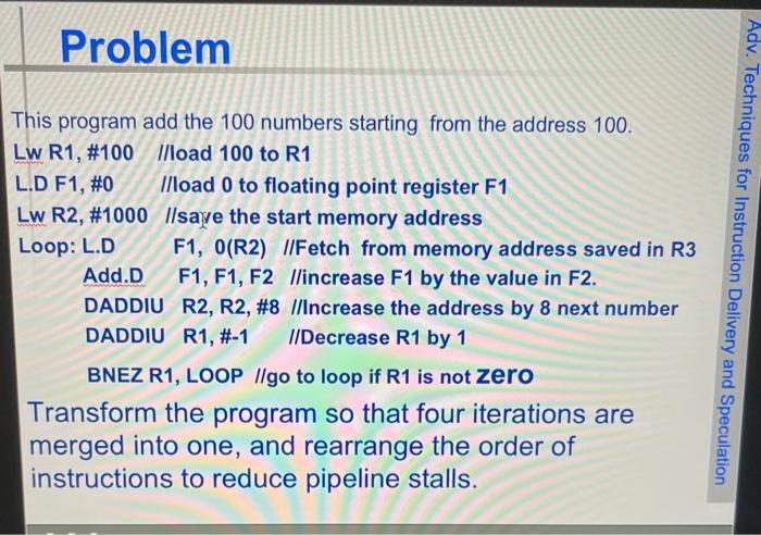 Solved Problem This program add the 100 numbers starting | Chegg.com
