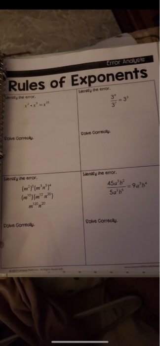 Solved Error Analysis Rules of Exponents Idenly the erro. y | Chegg.com