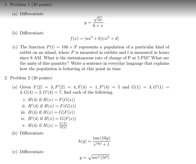 Solved 1 Problem 1 Points A Differentiate B Chegg Com