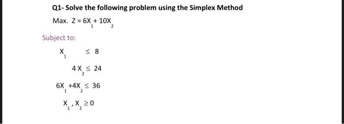Solved Q1- Solve the following problem using the Simplex | Chegg.com