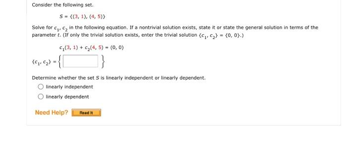 Solved Consider the following set. S={(3,1),(4,5)} Solve for | Chegg.com