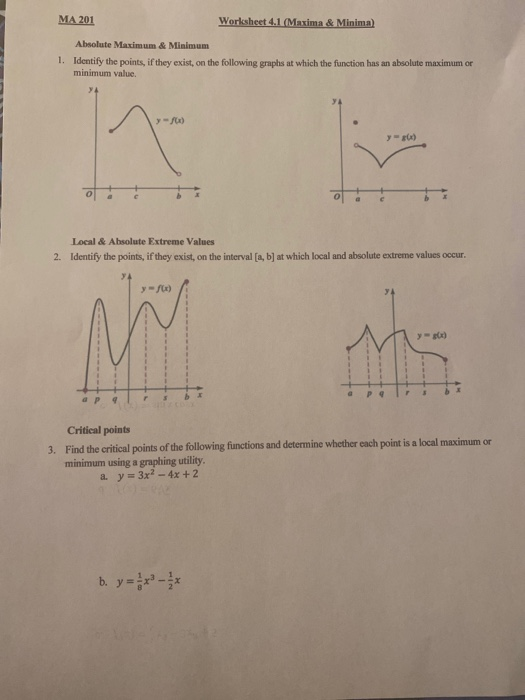 Get Answer Ma 1 Worksheet 4 1 Maxima Minima Absolute Maximum Transtutors