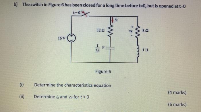 Solved b) The switch in Figure 6 has been closed for a long | Chegg.com