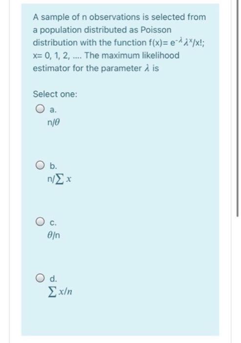 Solved A sample of n observations is selected from a | Chegg.com