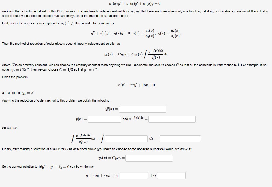 Solved a2(x)y''+a1(x)y'+a0(x)y=0we know that a fundamental | Chegg.com